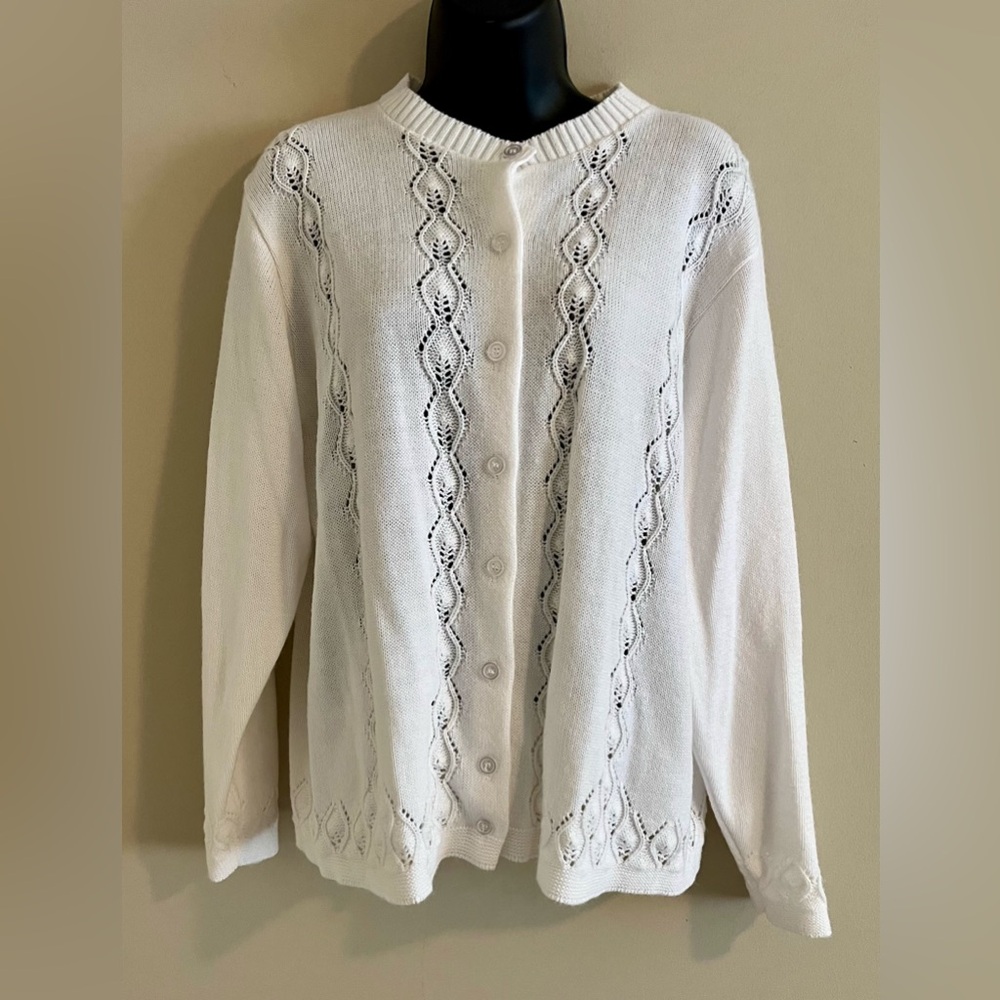 Vintage 70's KENNETH TOO White Cardigan Sweater - No Size Tag Size Medium/Large